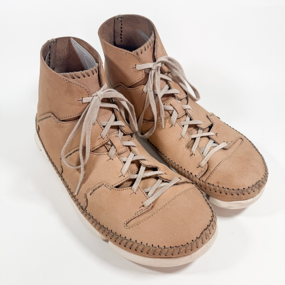 Clarks Trigenic Flex Boots M 12 Tan Leather Vibram Sole Casual Comfort High Top